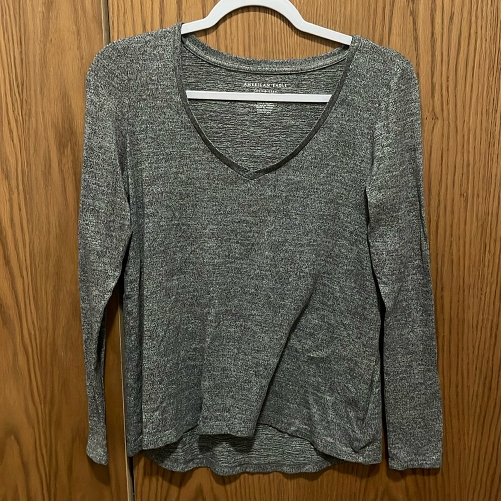 AE Grey V Neck Long Sleeve
